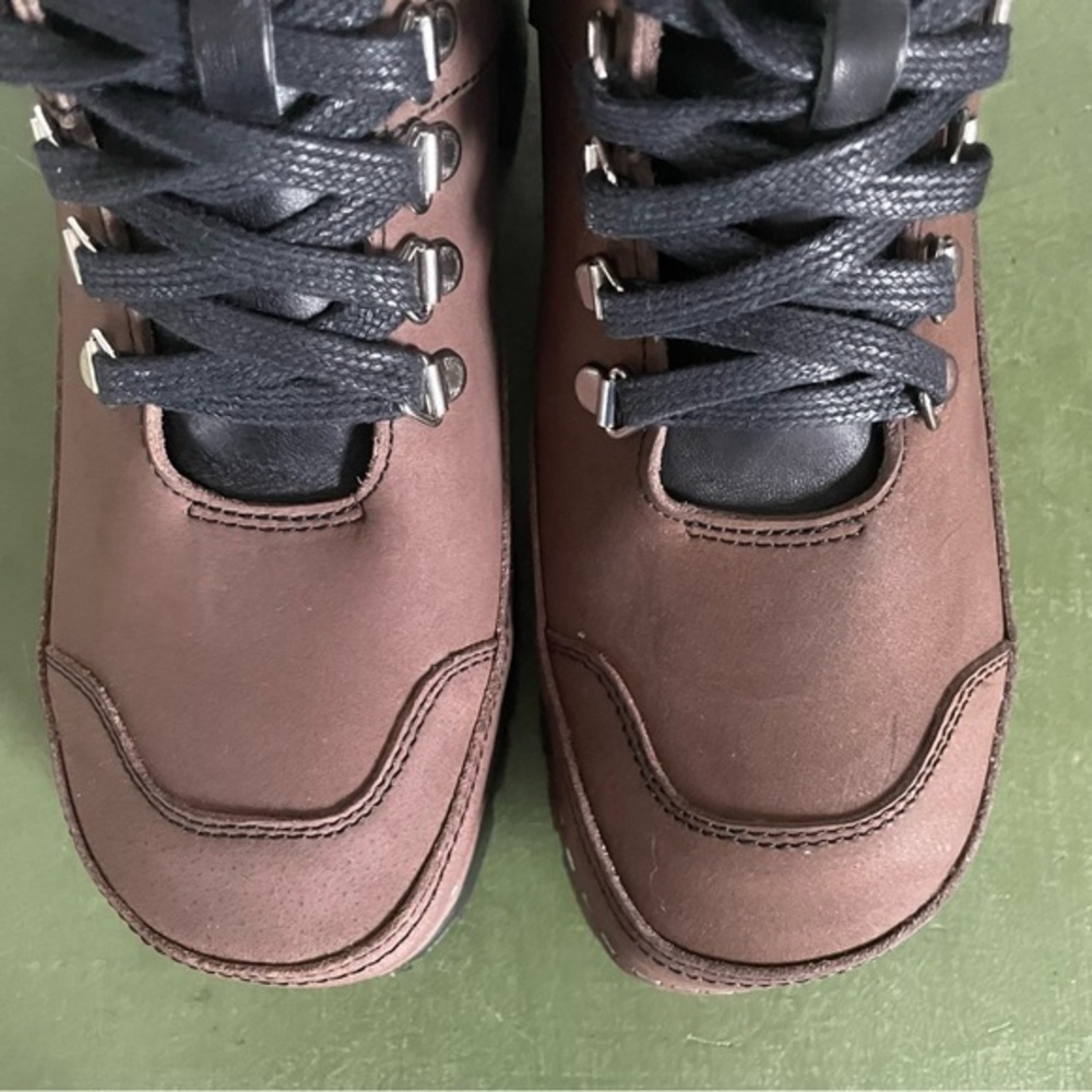 NWT Swedish Hasbeens TRAIL BOOTS in Brown/Black Nubuck w Wooden Heels - Picture 3 of 15